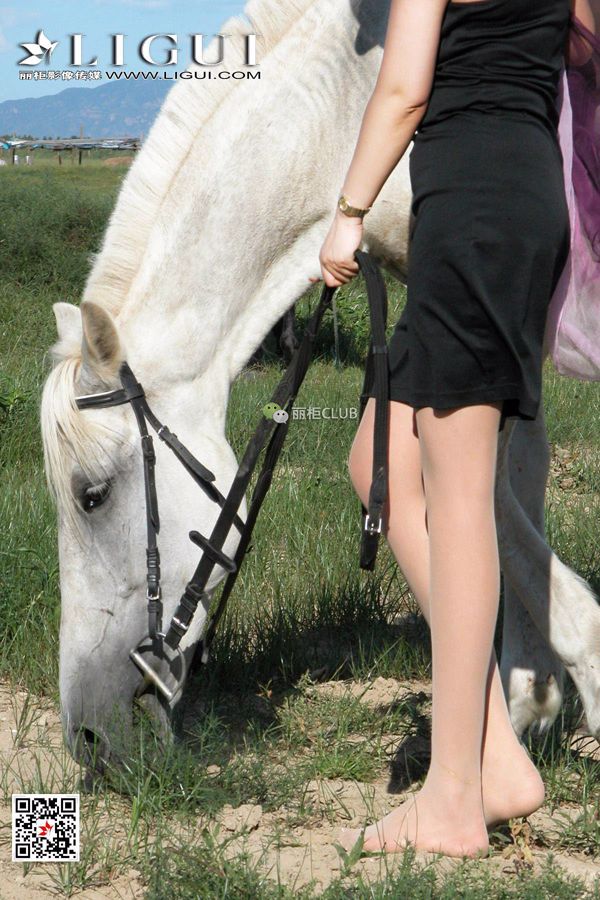 Modello gamba alta "White Horse Girl Beauty" [LIGUI] Belle gambe e piedi di seta